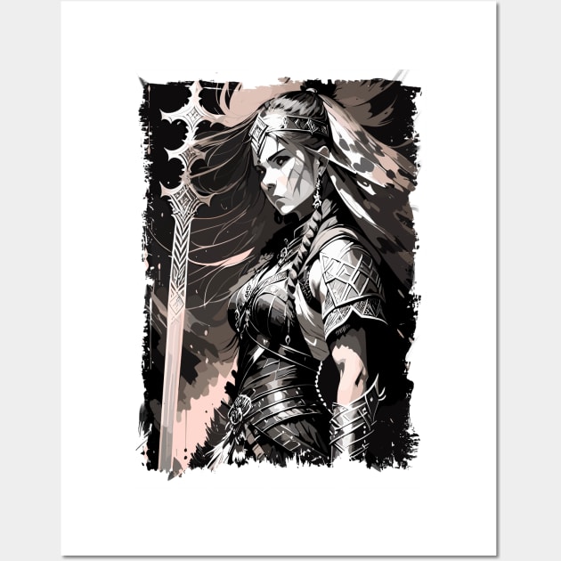 Female Viking Fantasy Warrior Abstract Portrait / Norse Mythology Wall Art by Naumovski